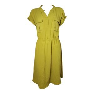 Elizabeth & Nicole Shirt Dress Womens L Large Chartreuse Yellow Pockets Utility